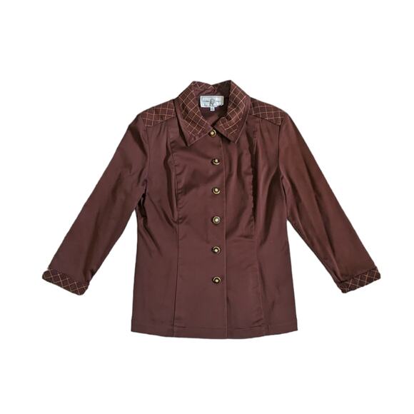 Vintage 1990s St John Sport Chocolate Brown Quilted Suit Set Blazer Trousers 90s - Picture 2 of 14